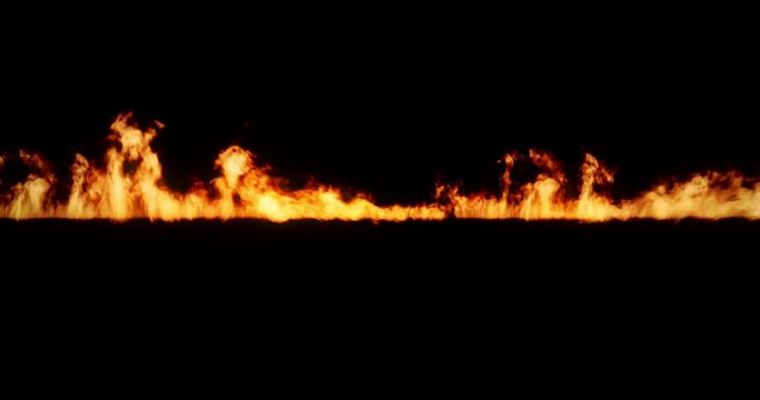 realistic fire flames burn with ash rise movement frame on black background, with alpha