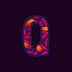 Letter Q in the original neon style. Vector design element isolated on dark background.