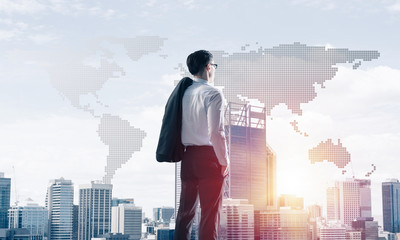 Concept of business success and control with confident boss agai