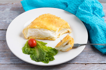 beaten eggs omellete and cherry