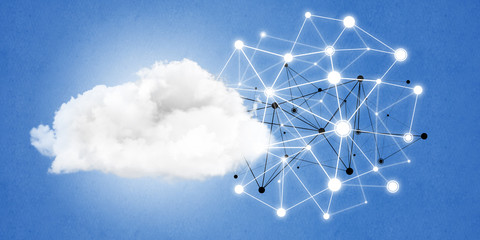 Lines and dots as networking idea drawn on blue background