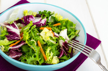 Salad from mix of herbs (iceberg, radiccio, friis, romance, carrot, arugula). Vegetarian, vegan concept