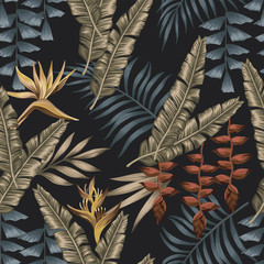 Panele Szklane  Exotic jungle seamless black background