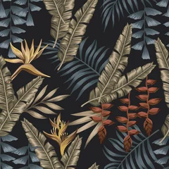 Keuken foto achterwand Tropische bloemen Exotische jungle naadloze zwarte achtergrond