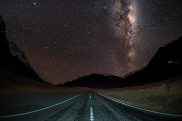 Milky Way Galaxy shot right in the middle of a road. There are millions of stars in the night sky....