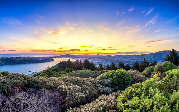 Sunset view of Dunedin, Otago, New Zealand