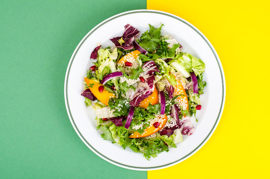 Plate With Salad On Bright Background