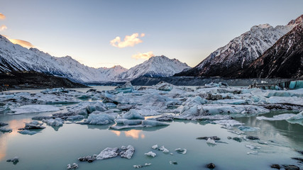 Fototapeta na wymiar Global warming climate change melting ice lake glacier in New Zealand