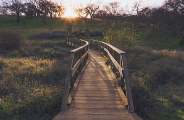 Fototapeta premium Wooden bridge at sunset