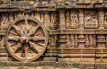 Fototapeta na wymiar A Wheel Of 29 Stone Wheels Of The Sun Temple In Odisha, India.