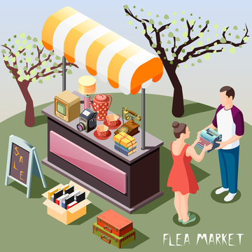 Flea Market Isometric Background