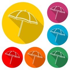 Beach Umbrella icon, Parasol logo, color set with long shadow