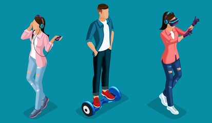 Isometric 3D Teenagers Using Hi Tech Gadgets