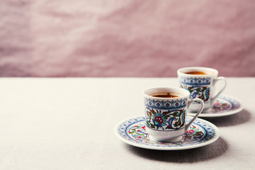 Black coffee in traditional Turkish cups
