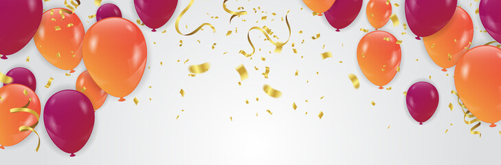 Orange balloons and rad balloons carnival background. Celebration Vector illustration.