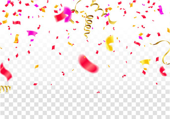 Vector party balloons illustration. Confetti and ribbons greeting background. celebration Vector