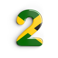Jamaica number 2 -  3d Jamaican flag digit - Jamaica, Kingston or Caribbean concept