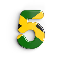 Jamaica number 5 -  3d Jamaican flag digit - Jamaica, Kingston or Caribbean concept