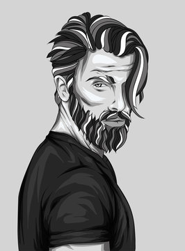 Original vector illustration, man with fashionable hairstyle. Hipster. Print on a t-shirt or sticker. Bearded man. Stock Vector | Adobe Stock Original vector illustration, man with fashionable hairstyle. Hipster. Print on a t-shirt or sticker. Bearded man. Stock Vector | Adobe Stock