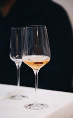 A glass of rose wine.