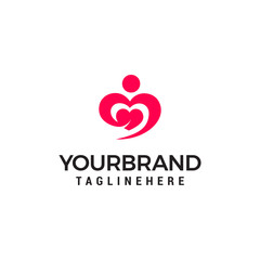 Hugging heart symbol, hug and love yourself logo design template