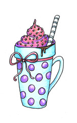 Hand drawn winter cocktail cute illustration