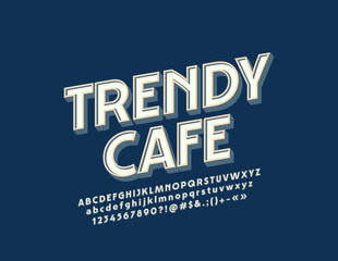 Naklejka na ściany i meble Vector Retro styled Emblem Trendy Cafe. Cool set of Vintage hipster 3D Alphabet Letters, Numbers and Symbols