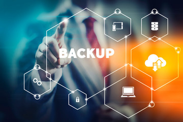 Data security backup concept business man selecting word from modern virtual interface - 241210103