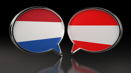 Obraz premium Netherlands and Ukraine flags with Speech Bubbles. 3D illustration