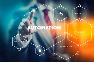 Business leader presenting modern automation tools to increase profit and productivity - 241210183