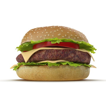 Hamburger 3D Illustration Isolated on White Background