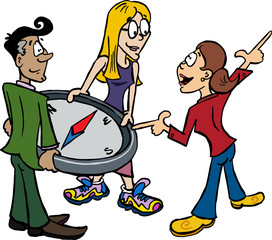 Team holding a compass