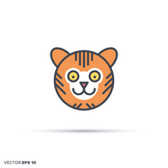 Cute tiger color filled line icon vector