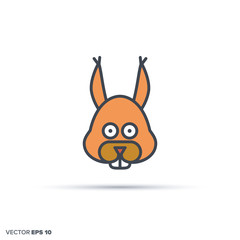 Cute squirrel color filled line icon vector