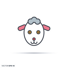 Cute sheep color filled line icon vector