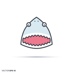 Cute shark color filled line icon vector