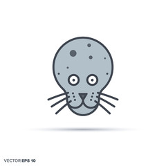 Cute seal color filled line icon vector