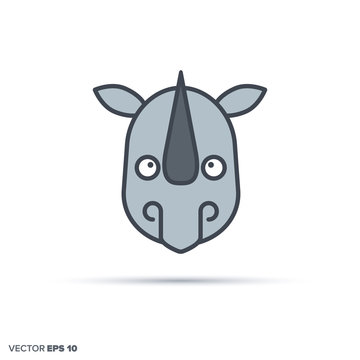 Cute rhinoceros color filled line icon vector