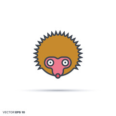 Cute hedgehog color filled line icon vector