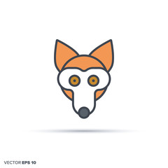 Cute fox color filled line icon vector