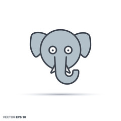 Cute elephant color filled line icon vector