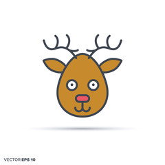 Cute deer color filled line icon vector