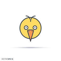 Cute chicken color filled line icon vector