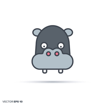 Cute hippo color filled line icon vector