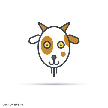 Cute goat color filled line icon vector
