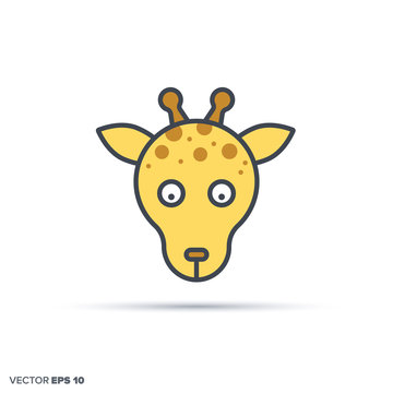 Cute giraffe color filled line icon vector