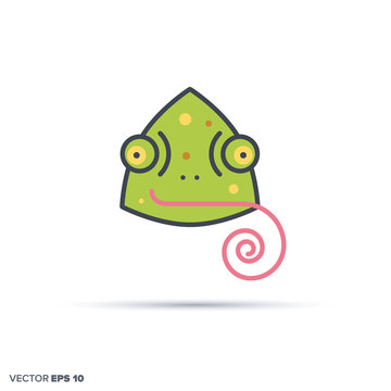 Cute chameleon color filled line icon vector