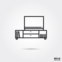 sideboard and TV set vector line icon