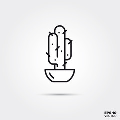 potted cactus vector line icon