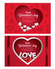 Set of happy love valentine card and red heart shape